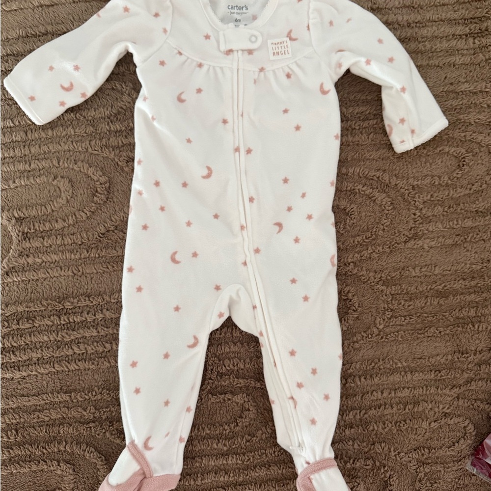 Carter's Pink and White Footie One Piece with Floral Accents